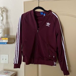 Adidas three stripe maroon jacket